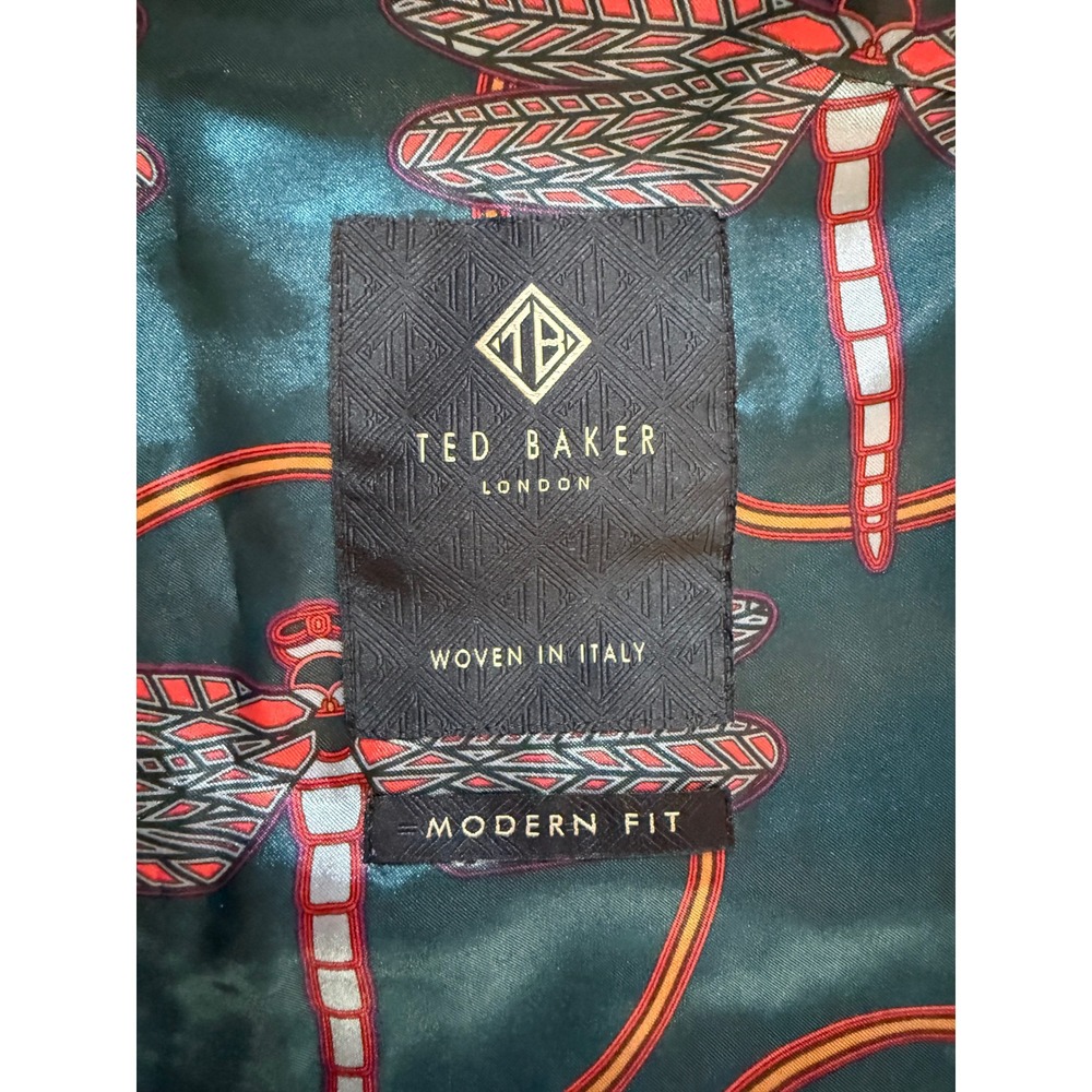 Ted Baker London Mens Navy Blue Wool Vest Dragonfly Print Lining Modern Fit 38R - Picture 5 of 6